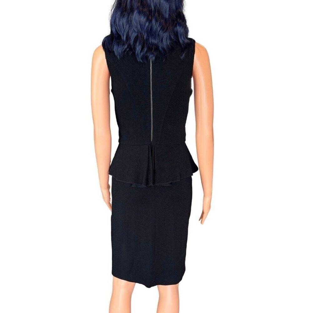 GANNI Anthropologie Eleanor Black Peplum V Neck Pencil Dress Small Cocktail - Picture 5 of 6